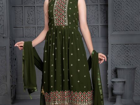 Kids Wedding Designer Mehendi Georgette Naira Cut Salwar Suit - Aaradhna For Discount