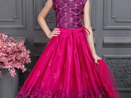 Kids Wedding Designer Pink Soft Chinon Silk Lehenga Choli - Aaradhna For Discount