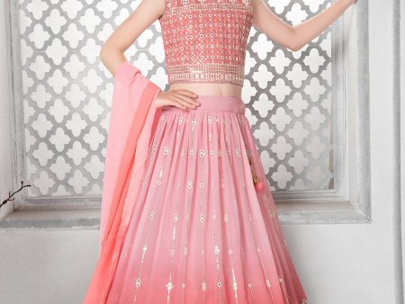 Kids Wedding Designer Peach Fox Georgette Lehenga Choli - Aaradhna For Sale