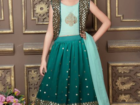 Kids Wedding Designer Green Georgette Lehenga Choli - Aaradhna Hot on Sale