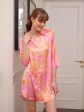 Lyush Women Pink Satin Tropical Print Shirt Dress Fashion