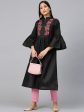 Women s Black & Pink Floral Embroidered Yoke Design Straight Kurta - Bhama For Discount