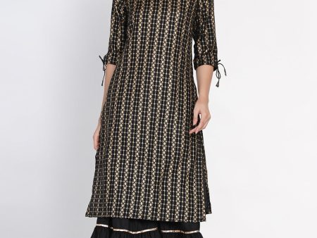 Women s Black and gold-toned printed kurta with sharara - Bhama Cheap