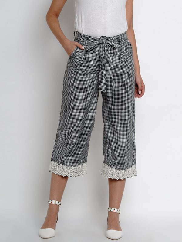 Women s Black & White Checked Loose Culottes - Bhama Hot on Sale