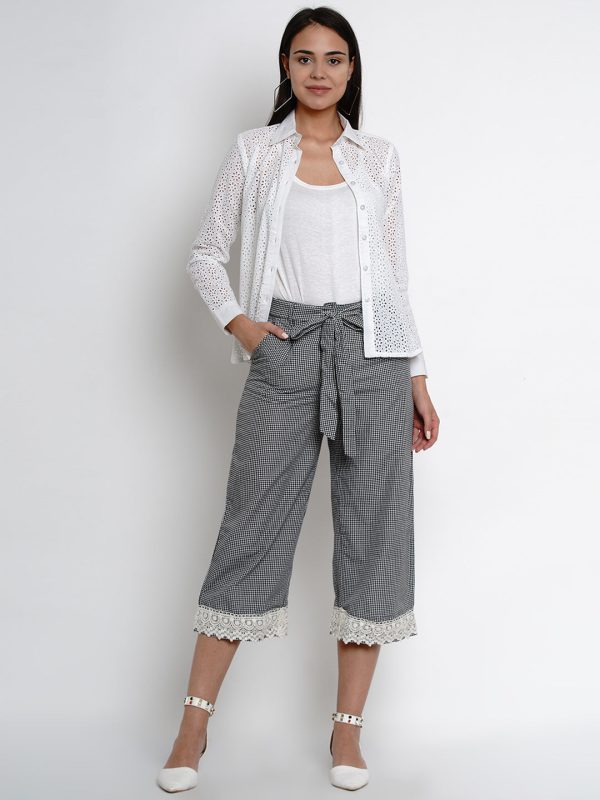 Women s Black & White Checked Loose Culottes - Bhama Hot on Sale