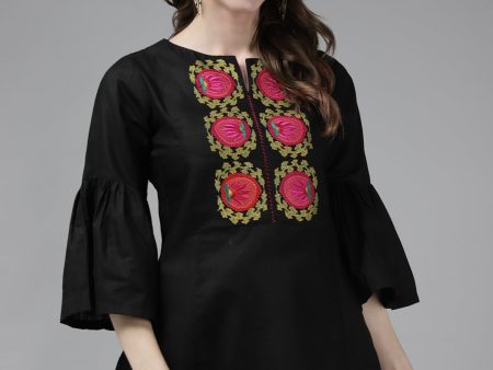 Women s Black Embroidered Tunic - Bhama Fashion