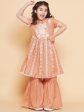 Girls Peach Floral Embroidered Kurta With Sharara for Kids - Bhama Sale