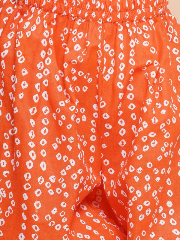 Girls Orange Bandhani Printed With Gotta Patti Lace Kurta With Sharara for Kids - Bhama Fashion