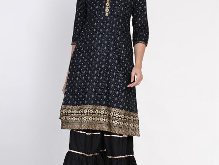 Women s Black printed kurta with palazzos - Bhama Discount