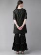 Women s Black & Golden Woven Design Kurta with Sharara - Bhama on Sale