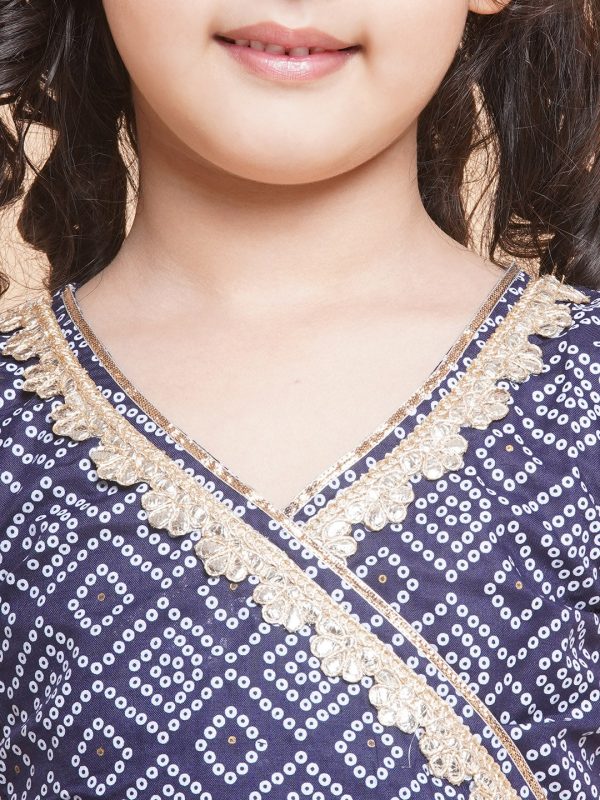 Girls Navy Bandhej Printed Lace Work Ready To Wear Choli With Lehenga for Kids - Bhama Online Sale