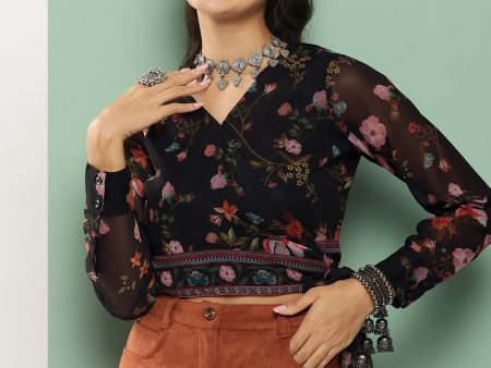 Women s Black Printed Tie-Up Top - Bhama Online Hot Sale