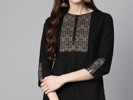 Women s Black & Golden Print Tunic - Bhama Online