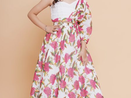 Girls Off White Printed Georgette Lehenga With Choli. for Kids - Bhama Hot on Sale