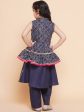 Girls Navy Blue Kurta Set With Shrug for Kids - Bhama For Discount