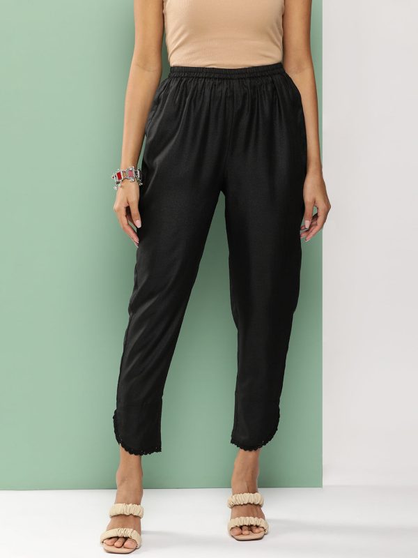 Women s Black Loose Fit Gathered Trousers - Bhama Sale