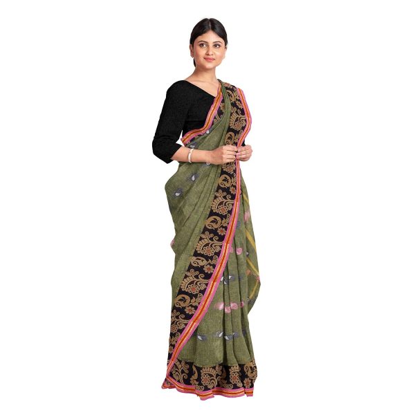 Exclusive Collection 100% Pure Cotton Pesta Tant Saree With Hand Weaving Work Online Sale