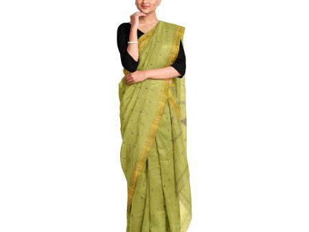 Exclusive Collection 100% Pure Cotton Green Saree With Printed Work Online