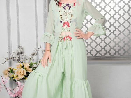 Kids Wedding Designer Aqua Fox Georgette Palazzo Suit - Aaradhna For Discount