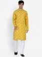 Men Mustard Yellow Embroidered Angrakha Kurta with Pyjamas - Bhama Hot on Sale