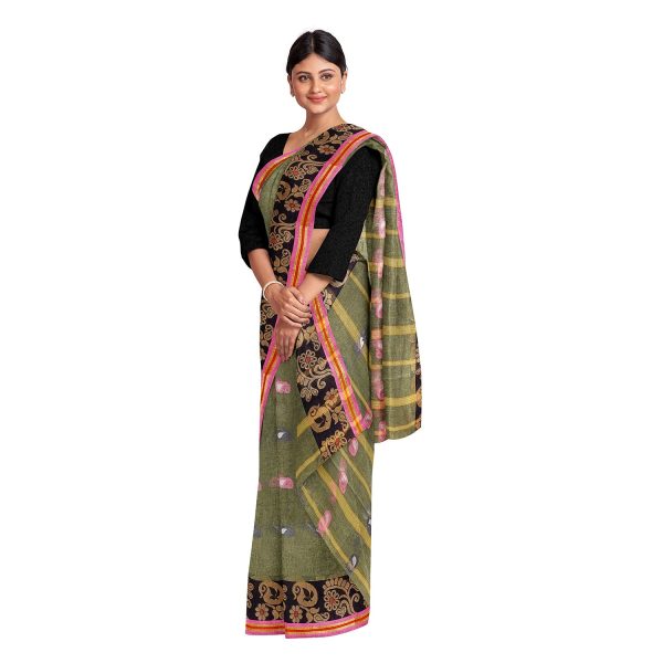 Exclusive Collection 100% Pure Cotton Pesta Tant Saree With Hand Weaving Work Online Sale