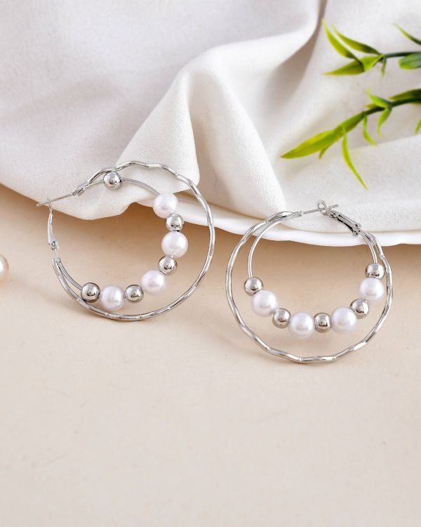 VOJ Women Sliver-Plated Pearl Stainless Steel Hoop Earrings Sale