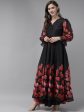 Women s Black Floral Printed Chanderi Silk Anarkali Kurta With Dupatta - Bhama Fashion