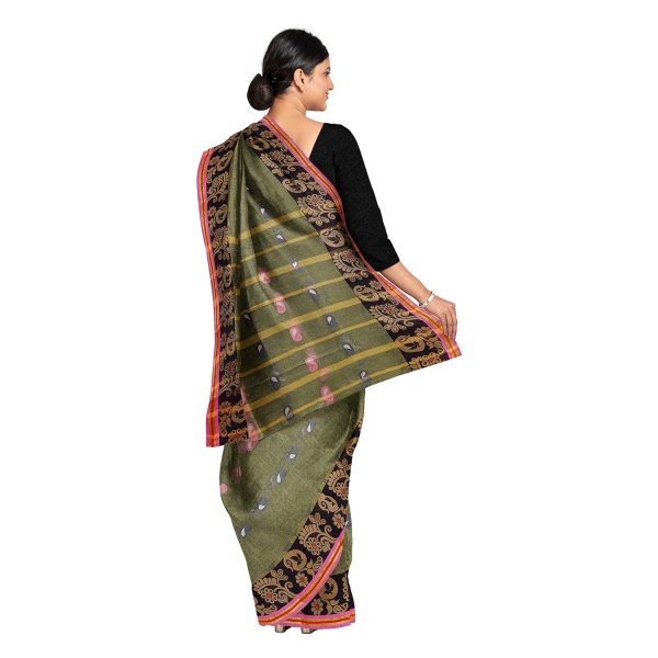 Exclusive Collection 100% Pure Cotton Pesta Tant Saree With Hand Weaving Work Online Sale