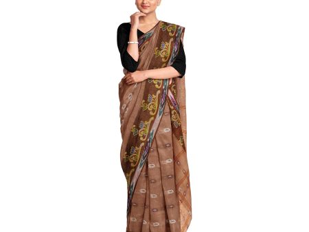 Exclusive Collection 100% Pure Cotton Brown Tant Saree With Hand Weaving Work For Sale