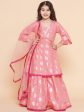 Girls Peach Foil Printed Lace Work Lehenga,Choli With Dupatta. for Kids - Bhama Hot on Sale