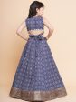 Girls Navy Bandhej Printed Lace Work Ready To Wear Choli With Lehenga for Kids - Bhama Online Sale