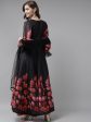 Women s Black Floral Printed Chanderi Silk Anarkali Kurta With Dupatta - Bhama Fashion