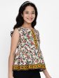 Girls Off White & Yellow Ethnic Printed Peplum Top for Kids - Bhama Online Sale