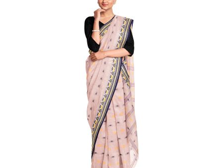 Exclusive Collection 100% Pure Cotton Cream Tant Saree With Hand Weaving Work on Sale