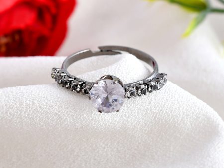 VOJ white CZ-detail Stainless Steel Cubic Zirconia Rhodium Plated Adjustable Finger Ring Sale