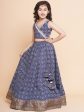 Girls Navy Bandhej Printed Lace Work Ready To Wear Choli With Lehenga for Kids - Bhama Online Sale