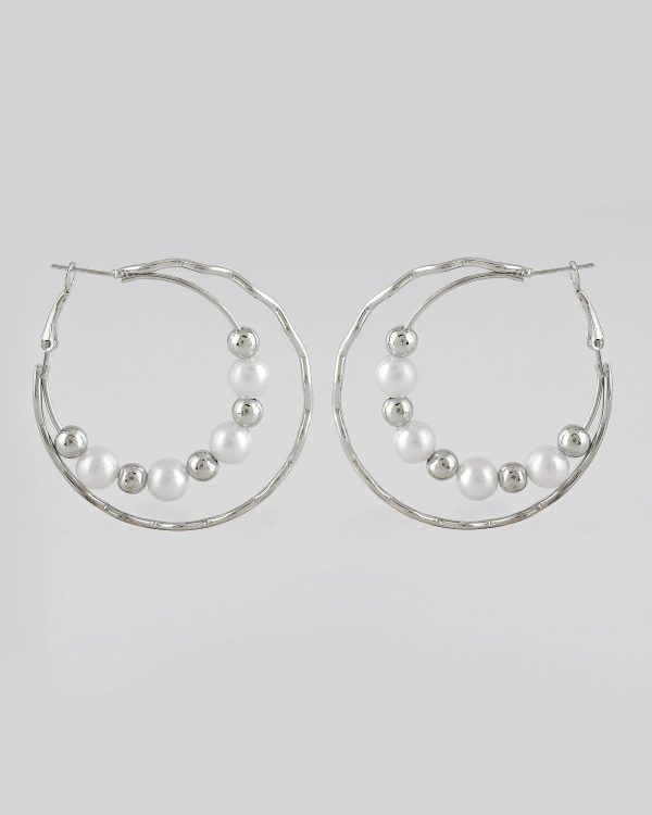 VOJ Women Sliver-Plated Pearl Stainless Steel Hoop Earrings Sale