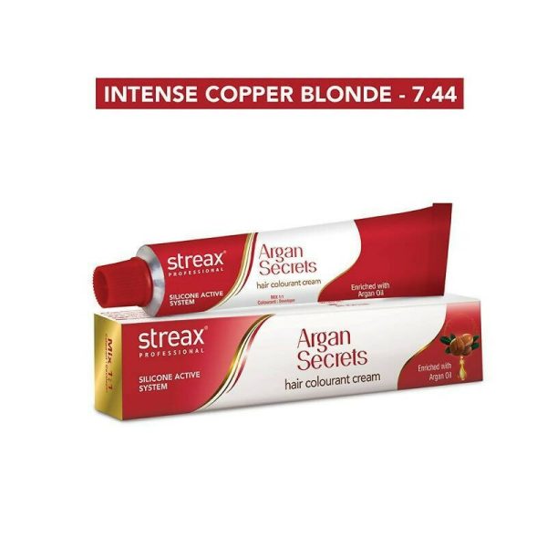 Streax Professional Argan Secrets Hair Colourant Cream - Intense Copper Blonde 7.44 For Discount