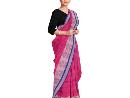 Exclusive Collection 100% Pure Cotton Magenta Tant Saree With Hand Weaving Work Discount