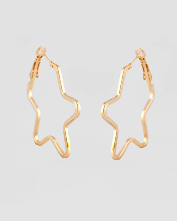 VOJ Women Gold Tonned Star Shape Hoop Stainless Steel Earrings Supply