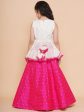 Girls Off White Embroidered Lace Work Choli With Pink Woven Booti Lehenga for Kids - Bhama Fashion