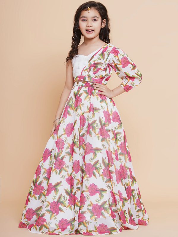 Girls Off White Printed Georgette Lehenga With Choli. for Kids - Bhama Hot on Sale