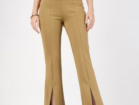 Lyush Women Beige Roma Front Slit Bell Bottom Pants Online