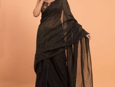 Suta Black Woven Zari Striped Pure Handloom Cotton Saree Online