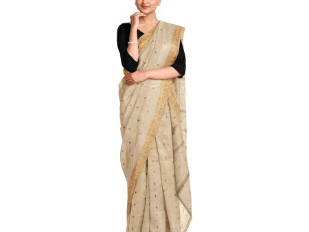 Exclusive Collection 100% Pure Cotton Light Brown Saree With Printed Work Online