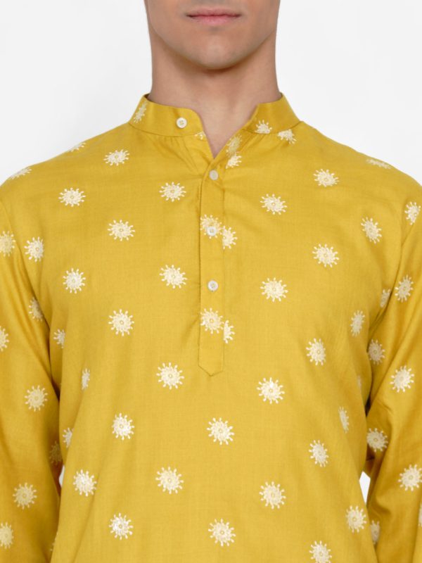 Men Mustard Yellow Embroidered Angrakha Kurta with Pyjamas - Bhama Hot on Sale