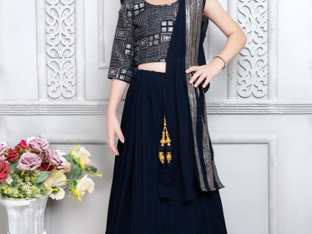 Kids Wedding Designer Navy Blue Heavy Georgette Lehenga Choli - Aaradhna Sale