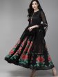 Women s Black Floral Printed Chanderi Silk Anarkali Kurta With Dupatta - Bhama Online now