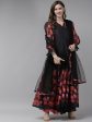 Women s Black Floral Printed Chanderi Silk Anarkali Kurta With Dupatta - Bhama Fashion