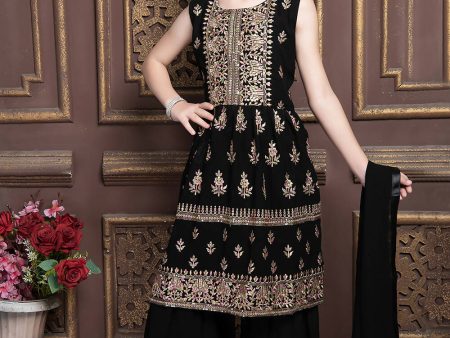 Kids Functional Designer Black Georgette Sharara Suit - Aaradhna Online Sale